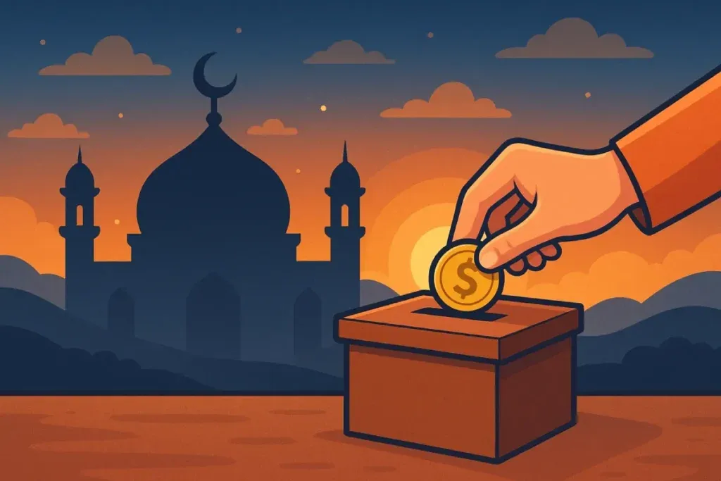 keutamaan sedekah subuh dengan suasana pagi yang tenang, tangan memberikan bantuan, dan cahaya lembut yang merekah sebagai simbol keberkahan awal hari.