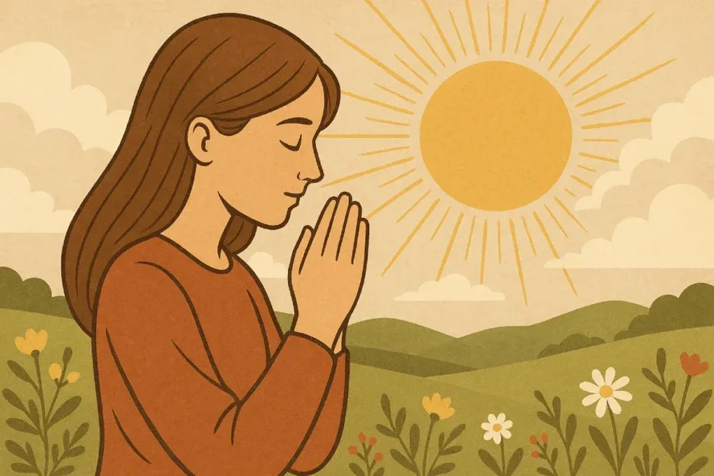 Ilustrasi konseptual renungan harian tentang kebaikan Tuhan melalui simbol alam, cahaya, dan hati yang terbuka menerima kasih sayang Ilahi.