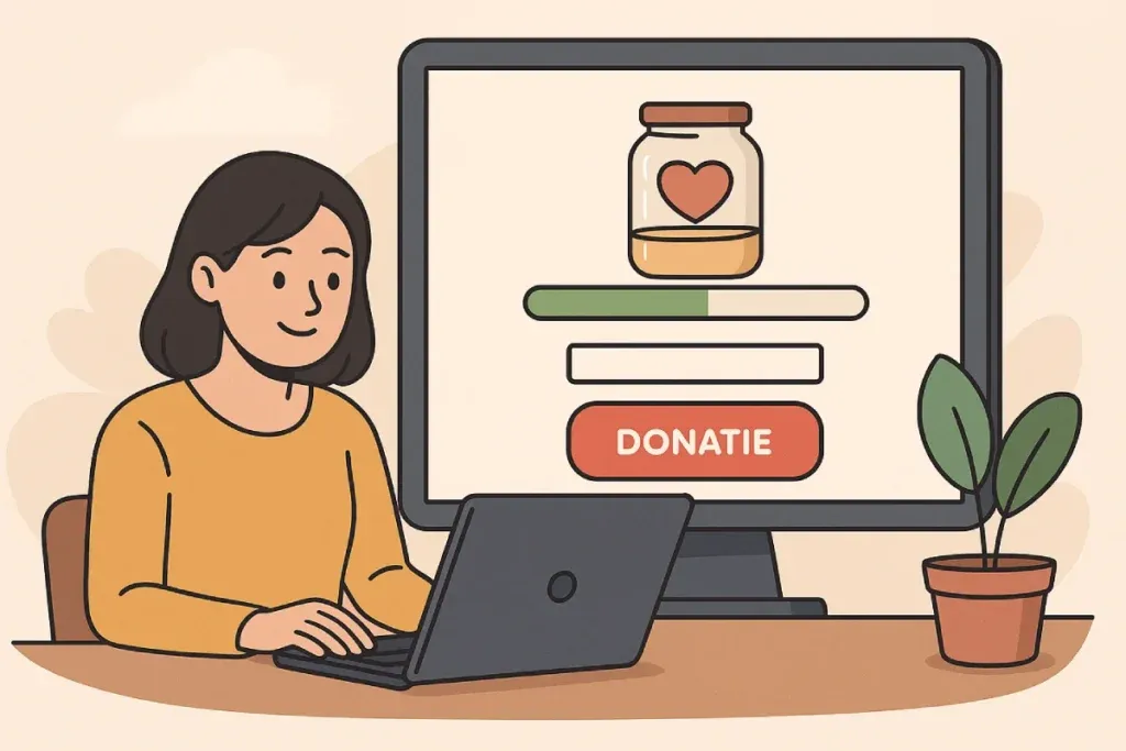 Tips Galang Donasi Online dengan perangkat digital dan tangan yang saling terhubung, menggambarkan dukungan kolektif melalui teknologi.