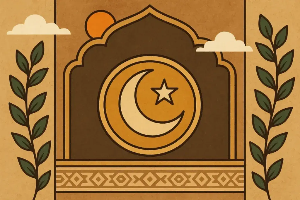 Ilustrasi simbol bulan dan bintang dalam ornamen Islam, menggambarkan makna spiritual dari Sayyidul Ayyam.
